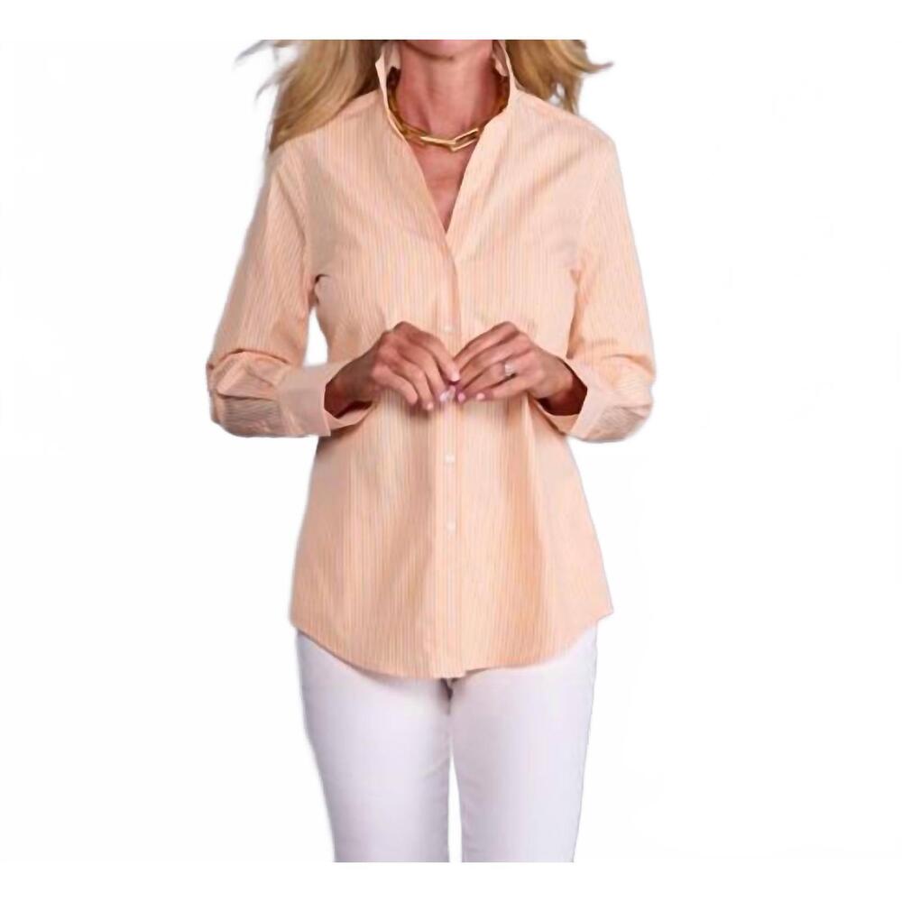 NEW CLARIDGE + KING league v neck button up shirt in papaya stripe